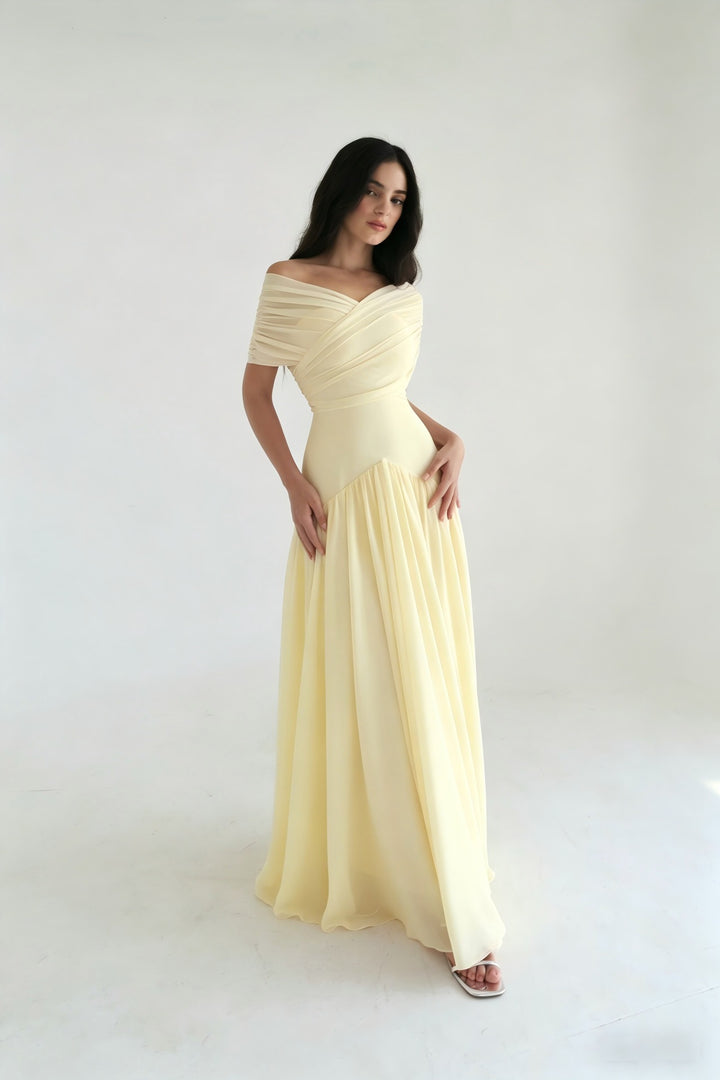 Women Elegant Maxi Dress with Wrap Look and Transparent Sleeves StylebySassy