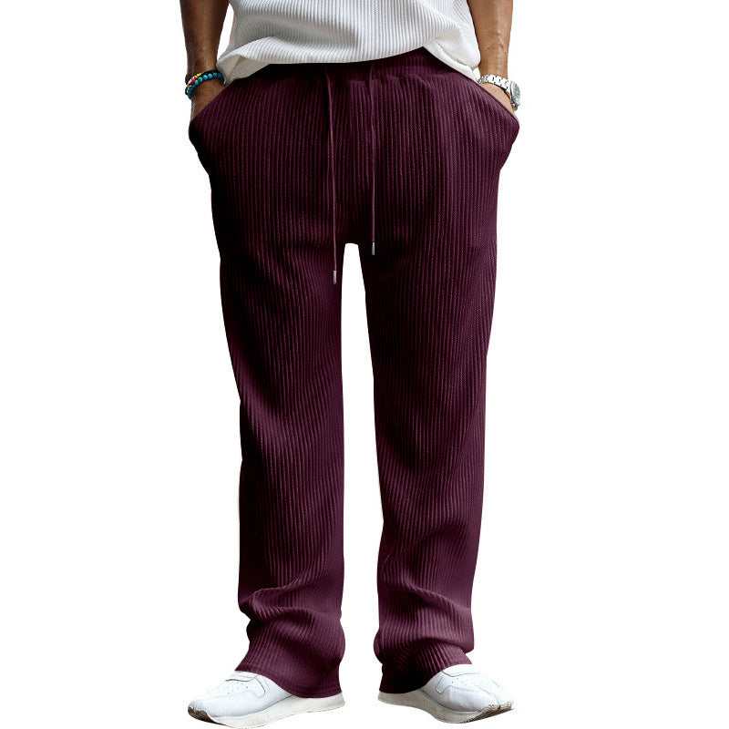 Men's casual ribbed leisure pants with drawstring waistband, side pockets, and straight leg StylebySassy