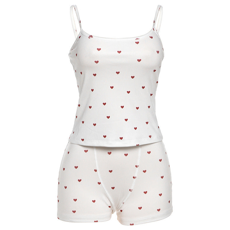 Women's Sleep Shorts Set with Cute Heart Pattern StylebySassy