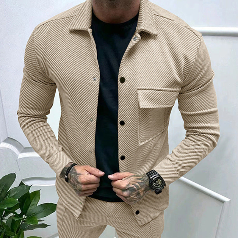 Men's nan urban shirt jacket set in textured cord look with chest flap and narrow fit StylebySassy