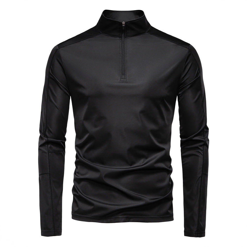 Men's functional long sleeve shirt with stand-up collar and half zipper StylebySassy