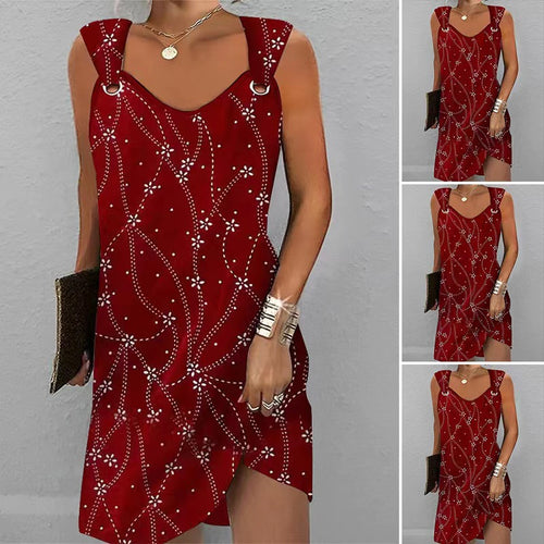 Women's sleeveless strap mini dress with decorative eyelets, floral dot pattern, and asymmetric hem StylebySassy