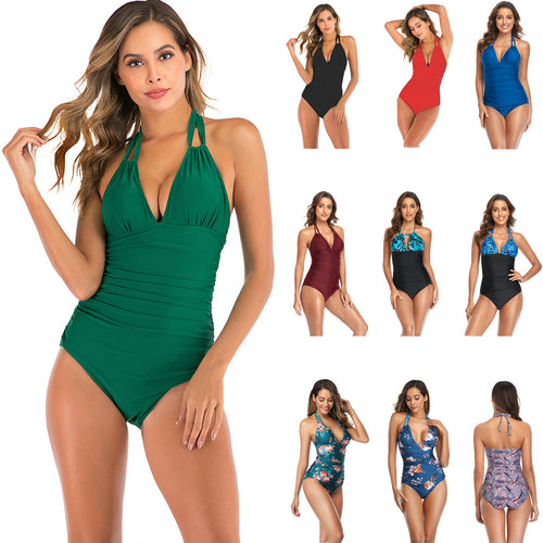 Women's one-piece swimsuit with shaping design and V-neck StylebySassy