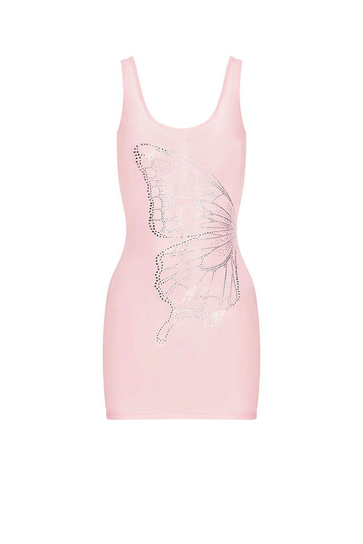 Women Shaping Mini Dress with Butterfly Motif and Glitter Stones StylebySassy