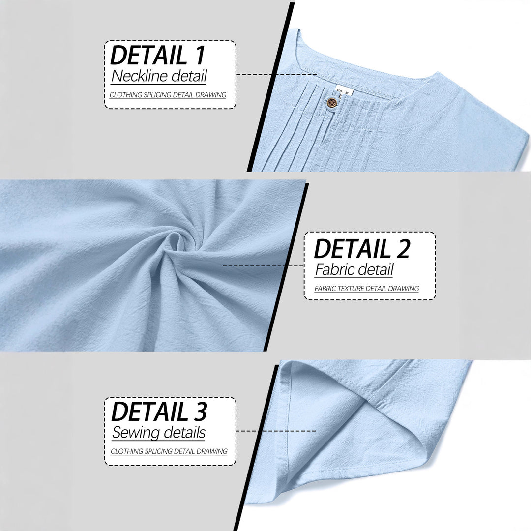 Men's Naan light structured tunic shirt with stand-up collar, pleats and loop button StylebySassy