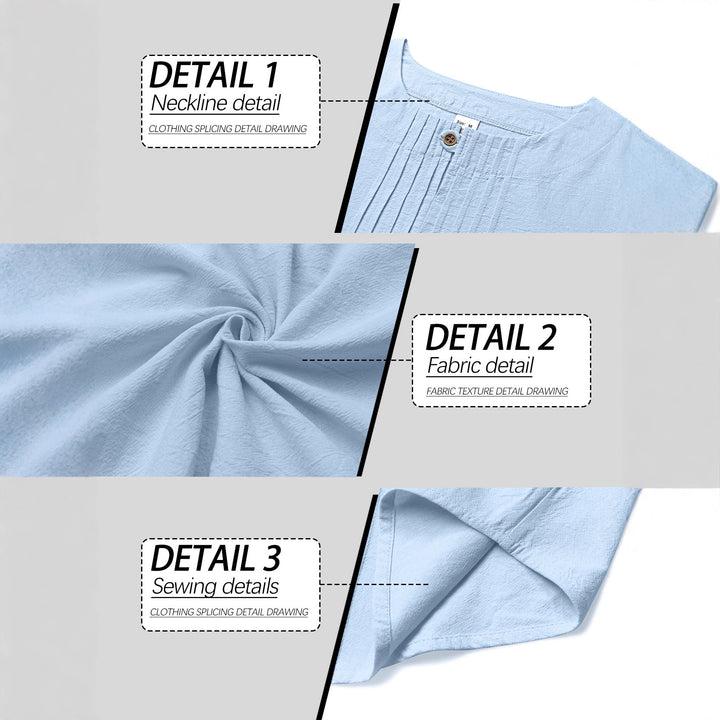 Men's Naan light structured tunic shirt with stand-up collar, pleats and loop button StylebySassy