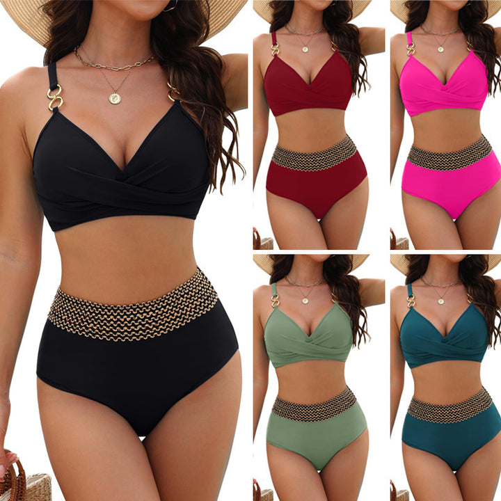 Women High-Waisted Bikini with Stylish Golden Accents StylebySassy