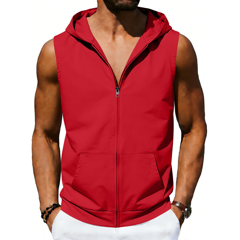 Men's sleeveless hooded vest with full zip and kangaroo pocket StylebySassy