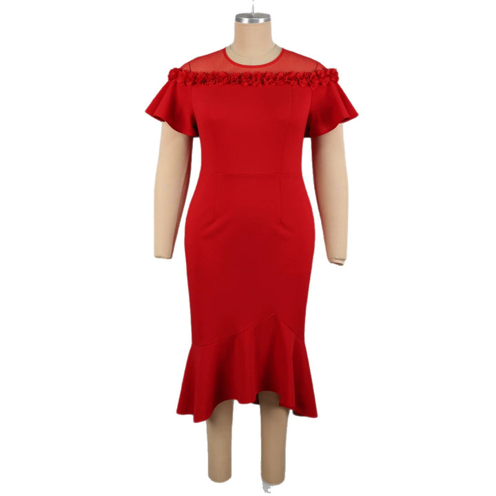 Women Elegant Dress with Floral Accent and Swirling Hem StylebySassy