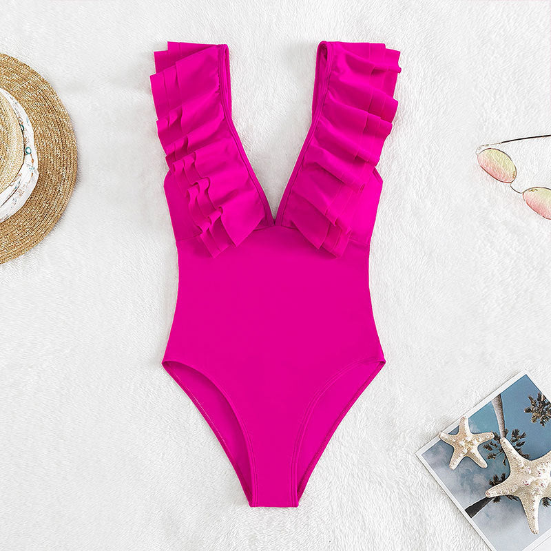 Ladies' one-piece swimsuit with sophisticated ruffle details StylebySassy