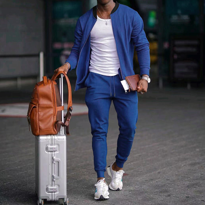 Men's casually cut sweat set with zip bomber jacket and tapered jogging pants made of soft cotton fleece StylebySassy