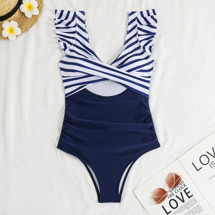 Women's One-Piece Swimsuit with Voluminous Ruffles and Striking Wrap Design StylebySassy