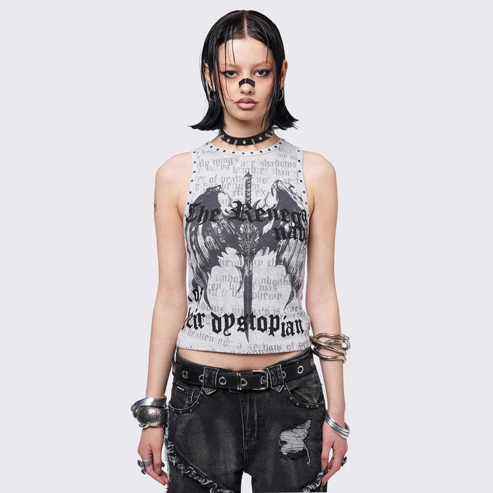 Women’s Crop Top with Urban Dystopia Print StylebySassy