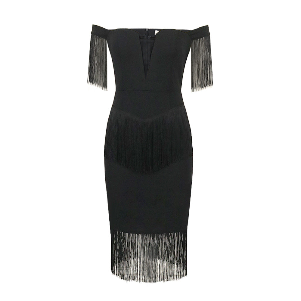 Women’s dress with fringes and deep V-neck StylebySassy