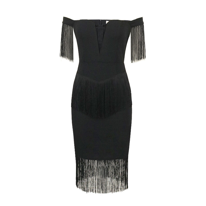 Women’s dress with fringes and deep V-neck StylebySassy
