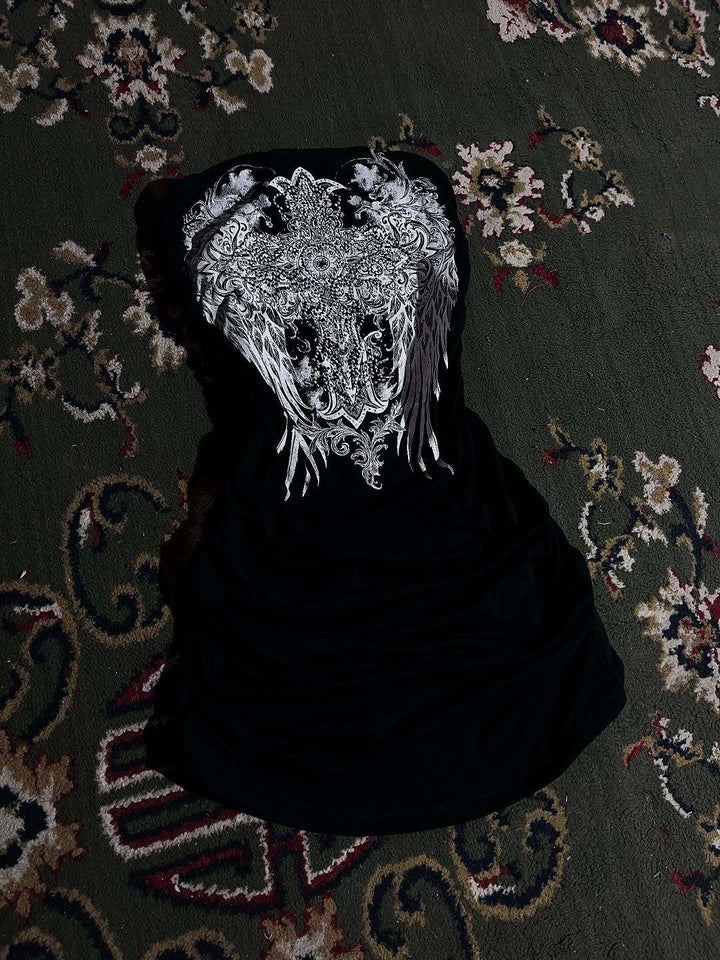 Women's Strapless Mini Dress with Intricate Graphic Design StylebySassy