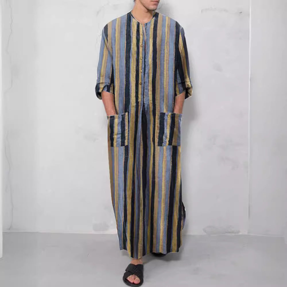 Men's casual kaftan made of linen blend with button placket and patch pockets StylebySassy