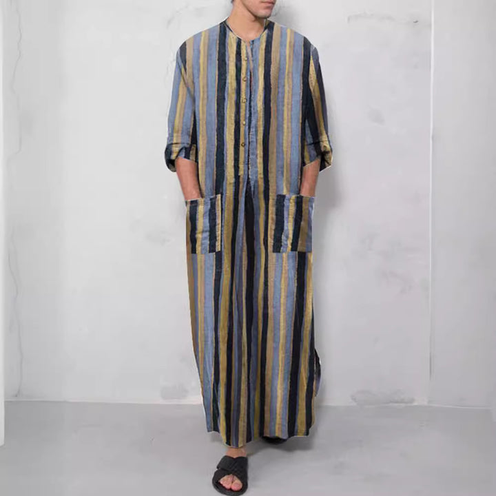 Men's casual kaftan made of linen blend with button placket and patch pockets StylebySassy