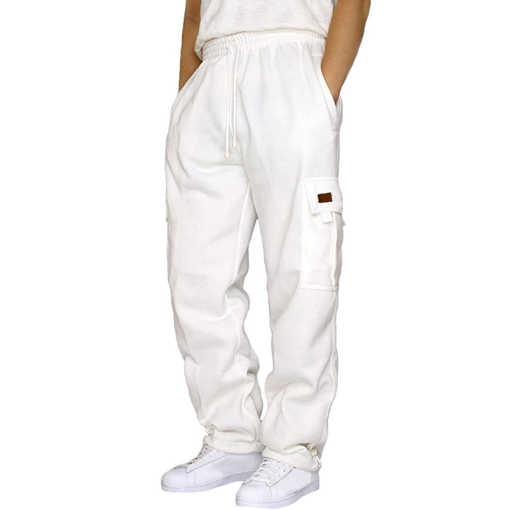 Men's tapered sweat cargo pants with elastic waistband, drawstring, and flap pockets StylebySassy