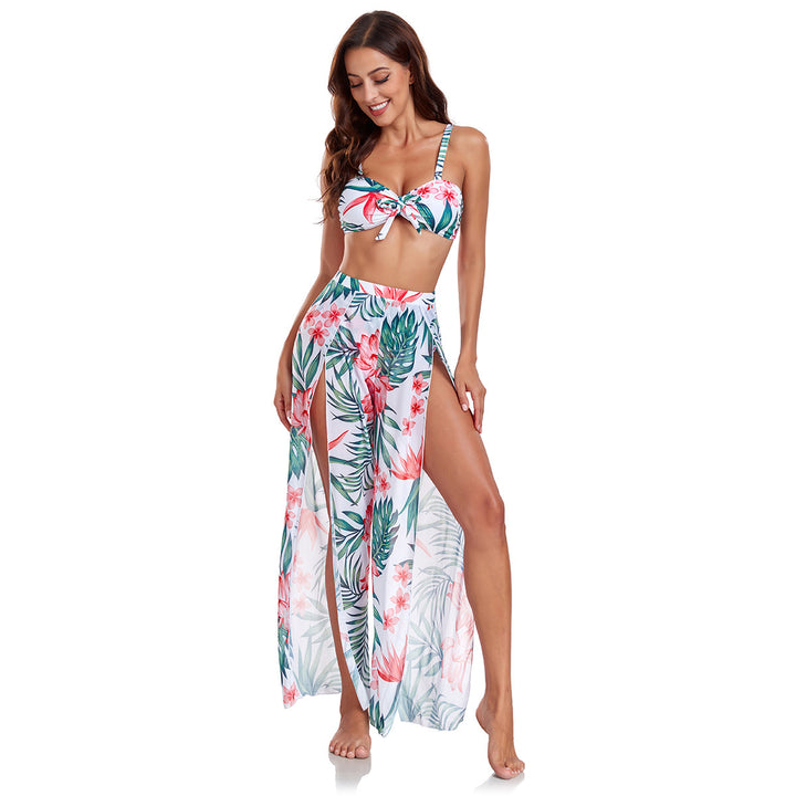 Women's bikini set with floral random pattern and matching wrap skirt StylebySassy