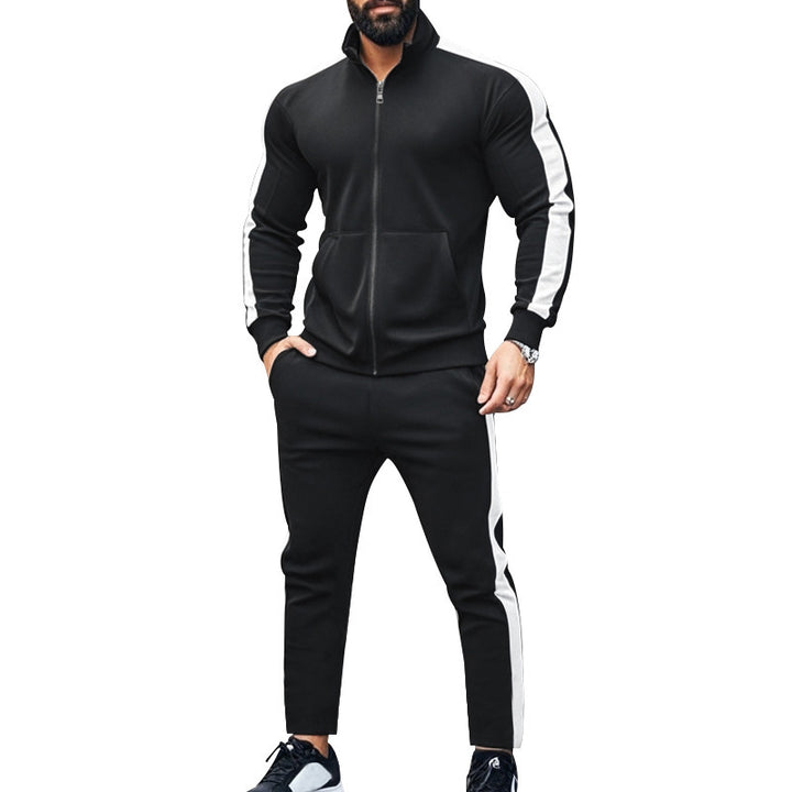 Men's narrow-cut two-piece with stand-up collar zip jacket and tapered drawstring pants StylebySassy