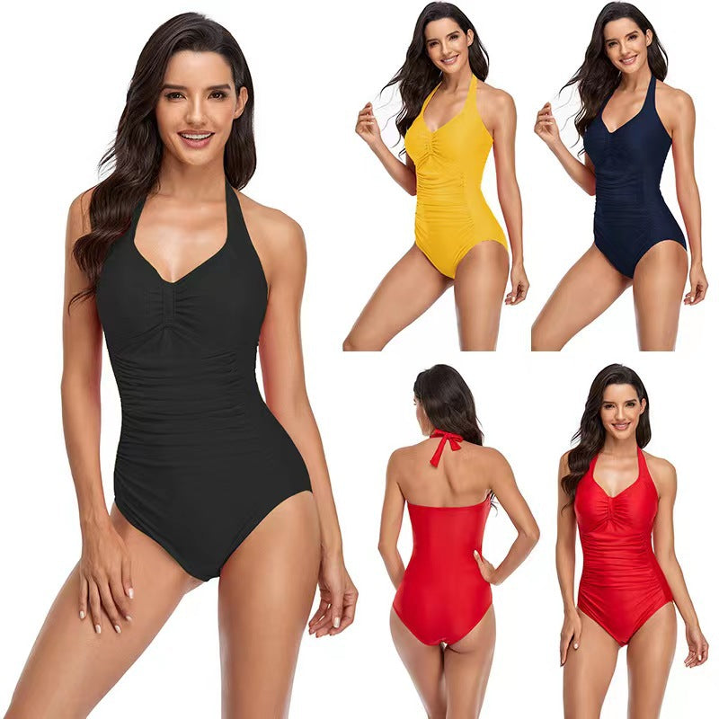 Women's one-piece swimsuit with figure-flattering cut and deep V-neck StylebySassy