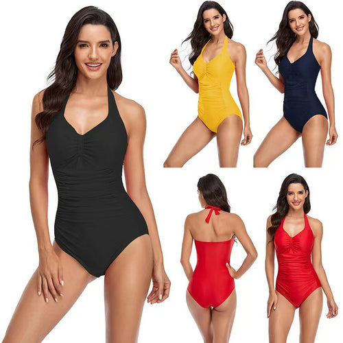 Women's one-piece swimsuit with figure-flattering cut and deep V-neck StylebySassy