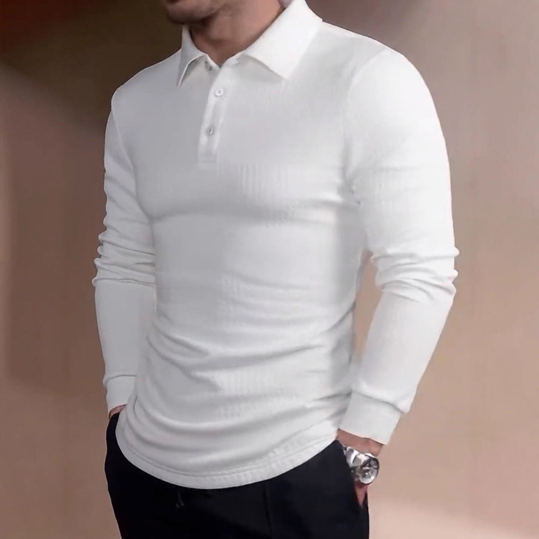 Men's tailored waffle knit polo shirt with classic polo collar StylebySassy