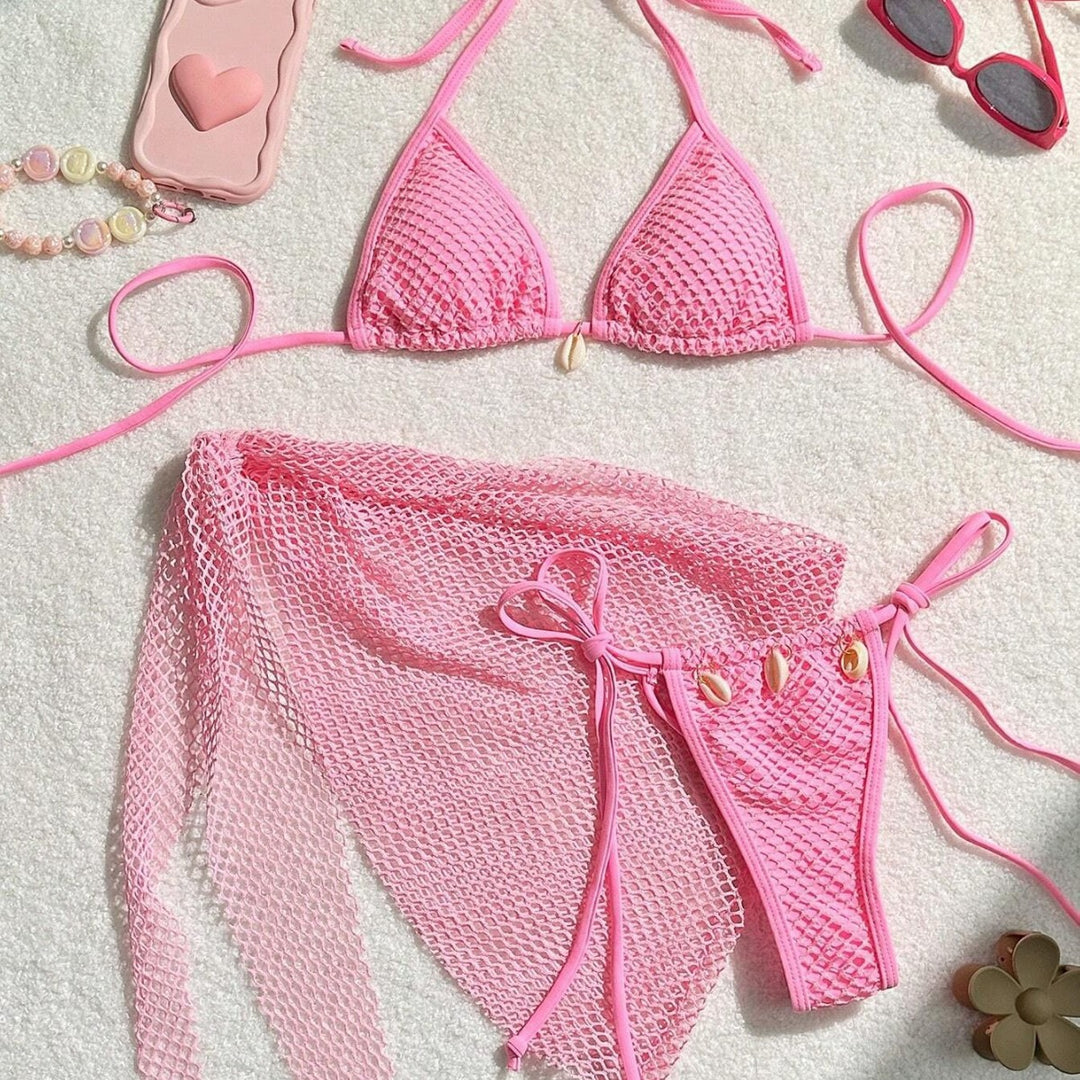 Women's triangle bikini with transparent mesh fabric and lacing details StylebySassy