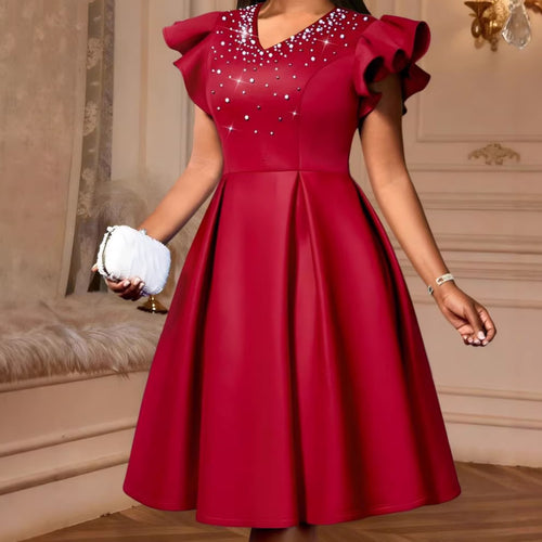 Women A-Line dress with shimmering pearls and voluminous sleeves StylebySassy