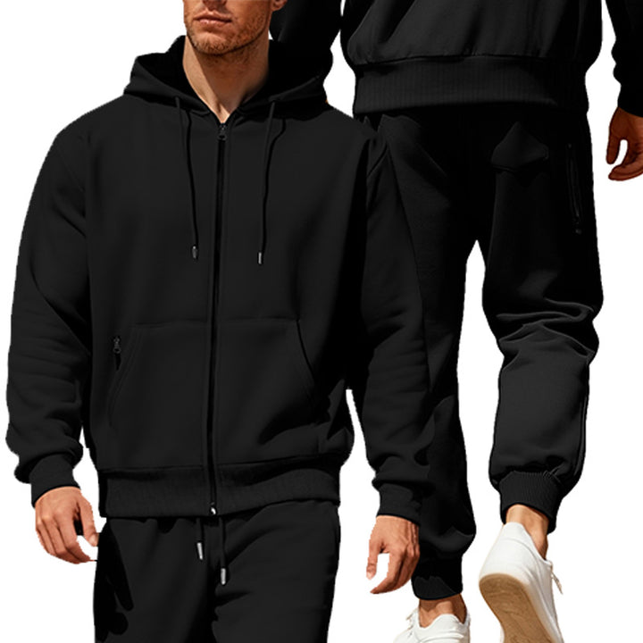 Men's hooded sweatshirt set with full zipper, kangaroo pocket, and tapered joggers with zip pockets StylebySassy