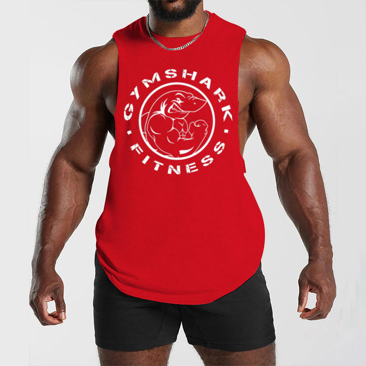Men's sleeveless muscle shirt with extra deep arm openings and large logo print StylebySassy