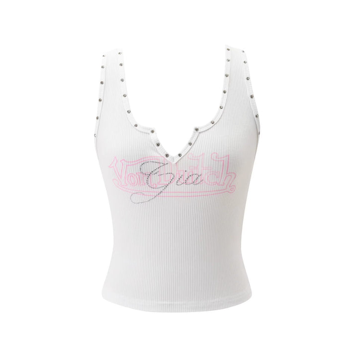 Ladies fashionable undershirt with decorative studs and graphic print StylebySassy