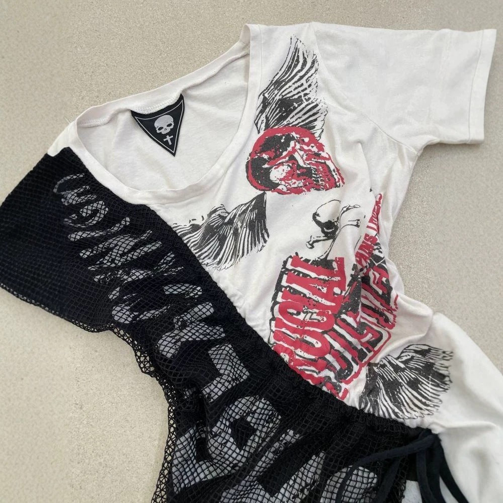 Women's casual T-shirt with unique graphic design and sporty mesh insert StylebySassy
