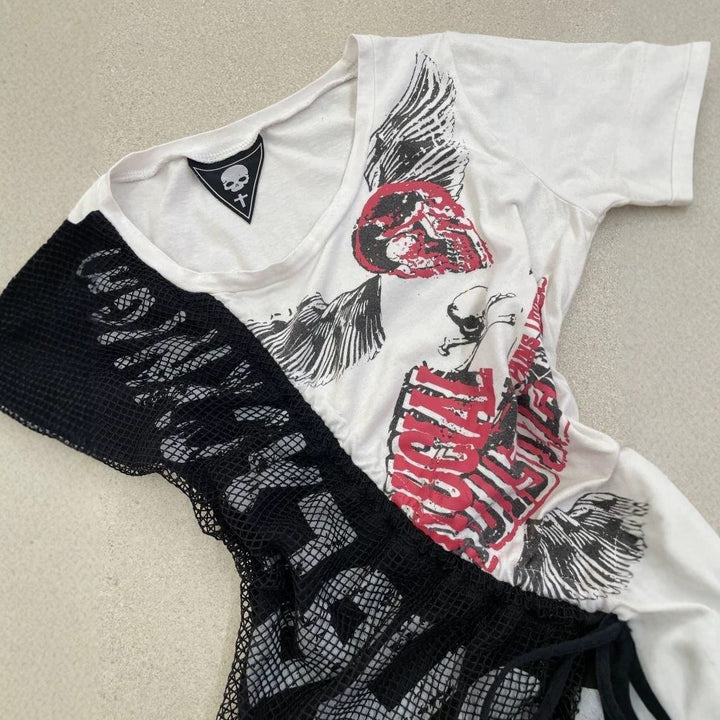 Women's casual T-shirt with unique graphic design and sporty mesh insert StylebySassy