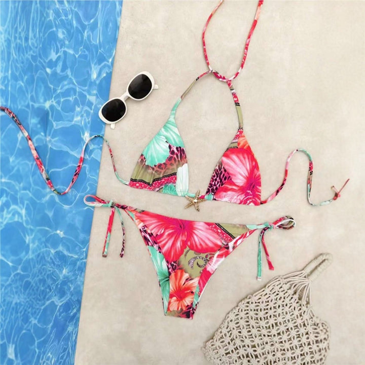Women's triangle bikini with floral design and adjustable straps StylebySassy