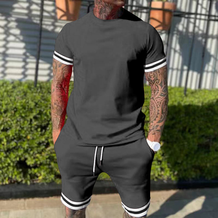 Men's casual sports set made of cotton jersey with round neck shirt and drawstring shorts StylebySassy