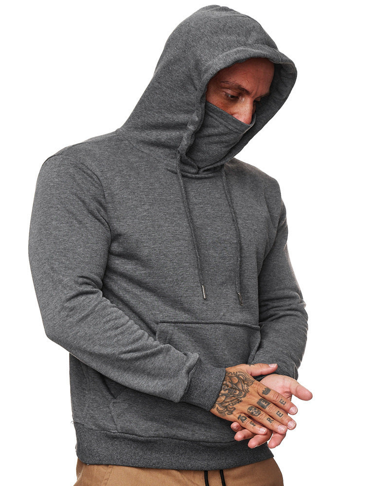 Men's hoodie with integrated tube collar face mask, kangaroo pocket and ribbed cuffs StylebySassy