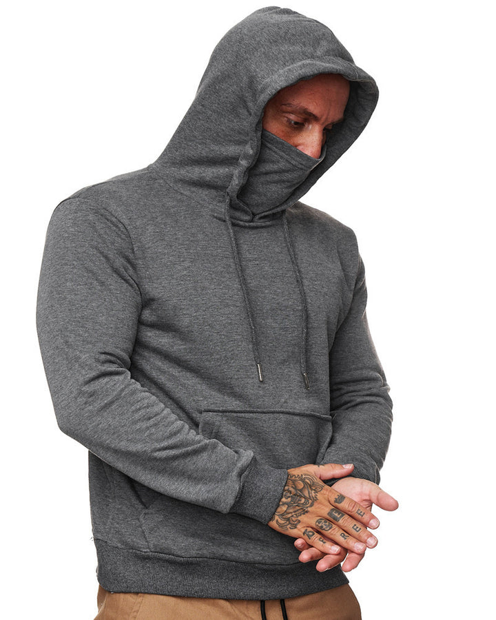Men's hoodie with integrated tube collar face mask, kangaroo pocket and ribbed cuffs StylebySassy