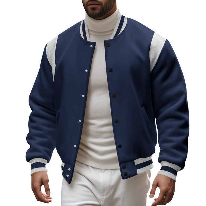 Men's nan College baseball jacket with snap button placket, ribbed collar and contrasting yokes StylebySassy