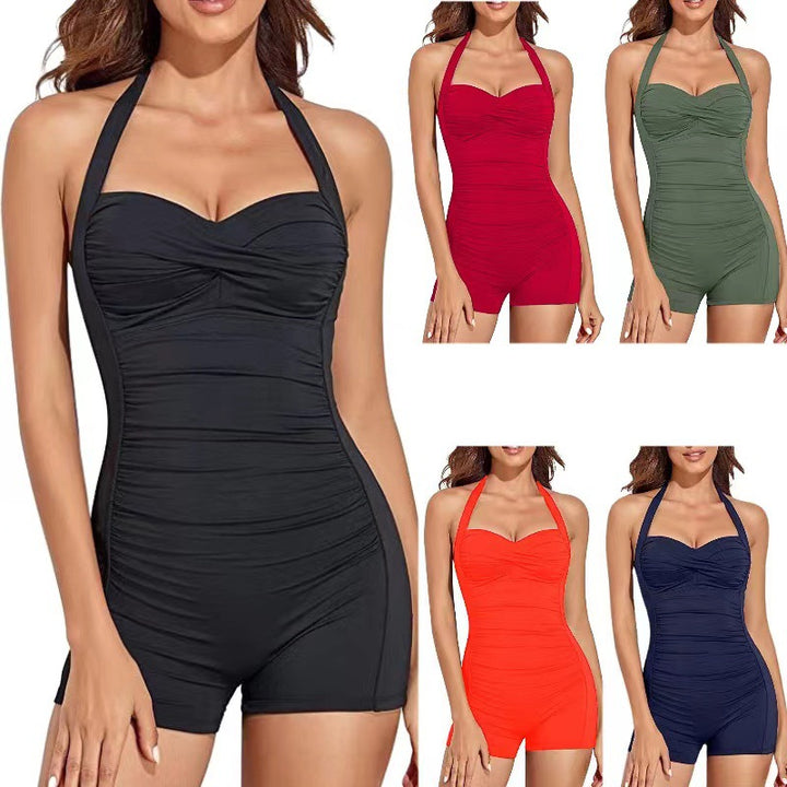 Women's One-Piece Swimsuit with Slim Straps and Fashionable Gather StylebySassy