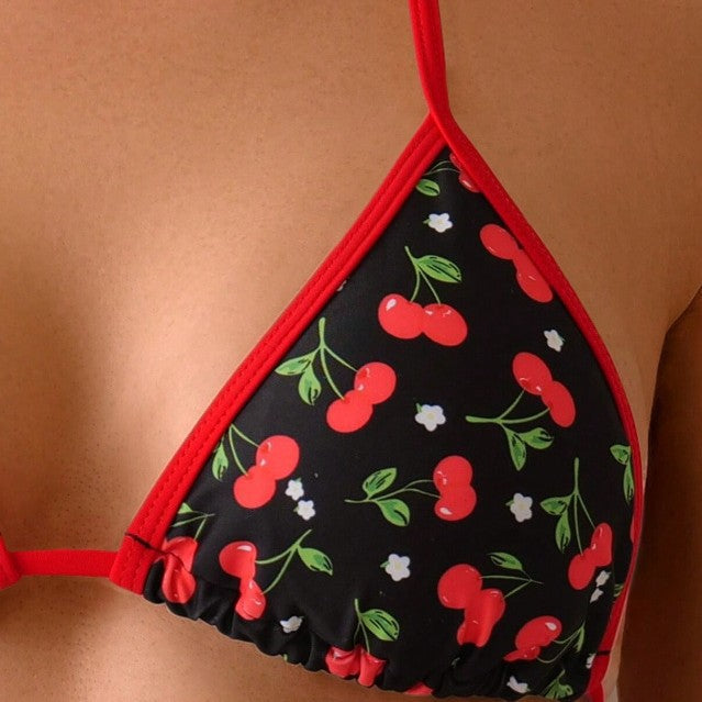 Women Triangle Bikini with fruity cherry pattern and adjustable straps StylebySassy