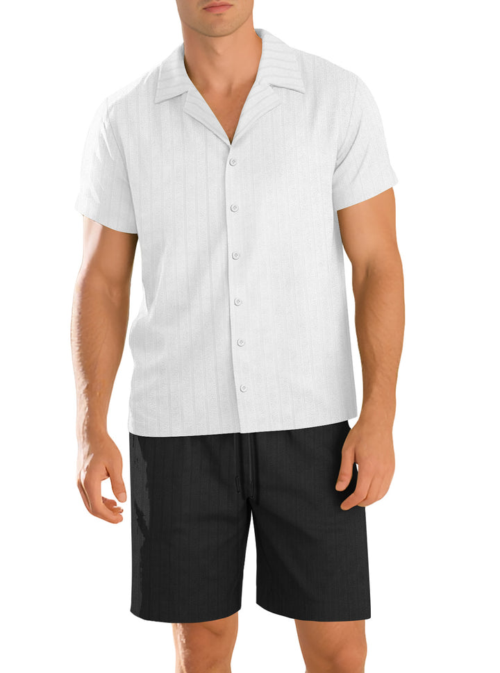 Men's ribbed knit lounge set with lapel collar short-sleeve shirt and comfort bermuda StylebySassy