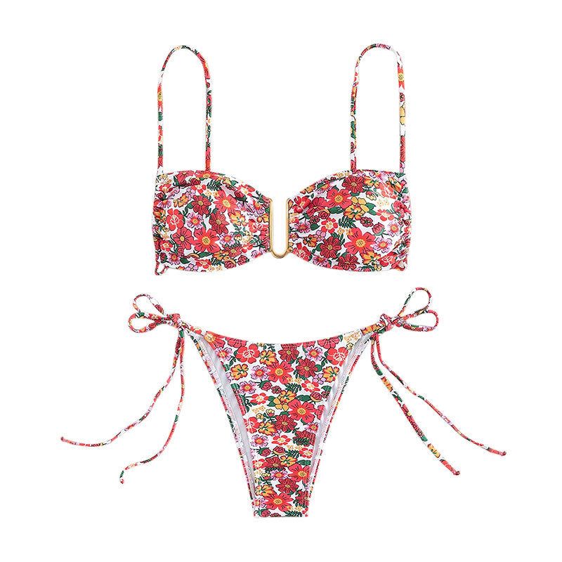 Women’s floral patterned bikini with light bustier top and adjustable straps StylebySassy