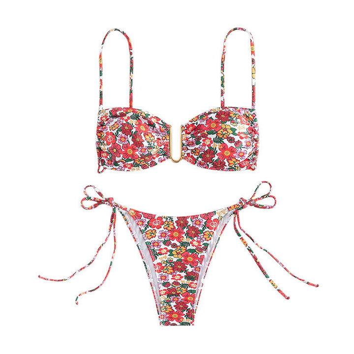 Women’s floral patterned bikini with light bustier top and adjustable straps StylebySassy
