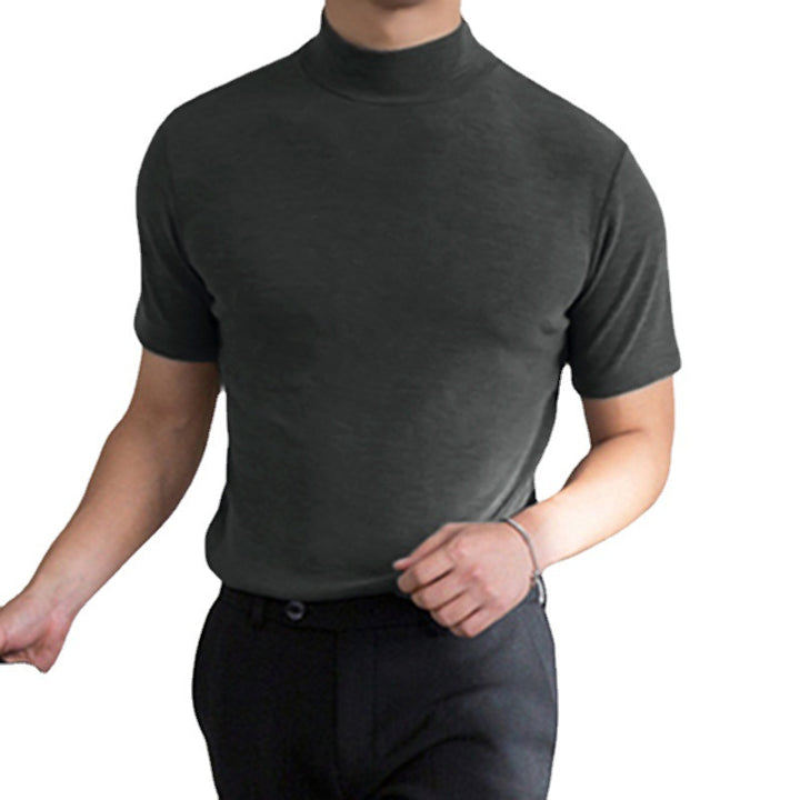 Men's fitted short-sleeve stand collar top made of cotton-elastane StylebySassy