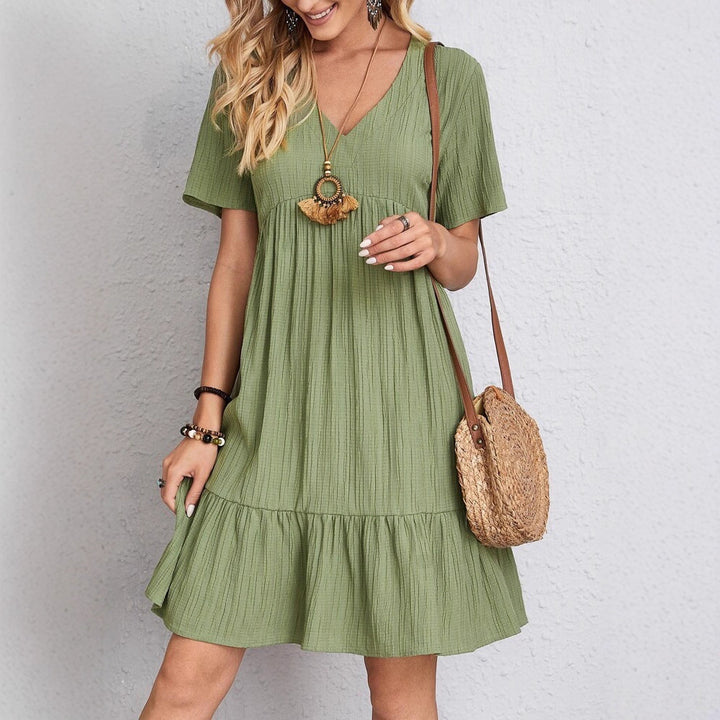 Women nan Crinkle summer dress with V-neck, empire seam and ruffle hem StylebySassy