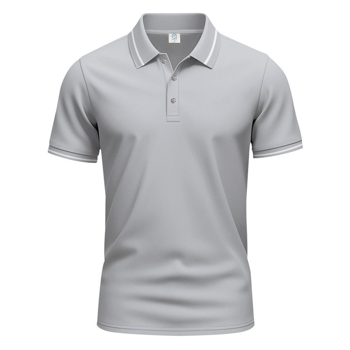 Men's breathable interlock polo shirt with contrast tipping, short button placket and slim silhouette StylebySassy