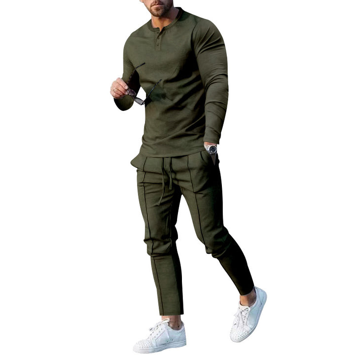 Men's nano athletic Henley long sleeve shirt and tapered jogging pants with decorative seams StylebySassy