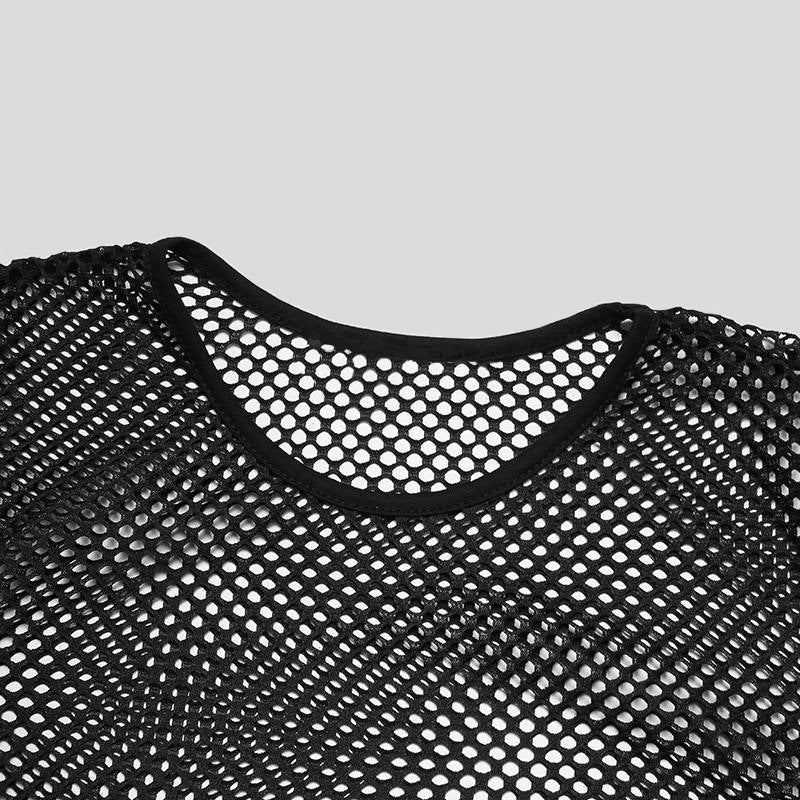 Unisex transparent diamond net long sleeve shirt with round neck StylebySassy